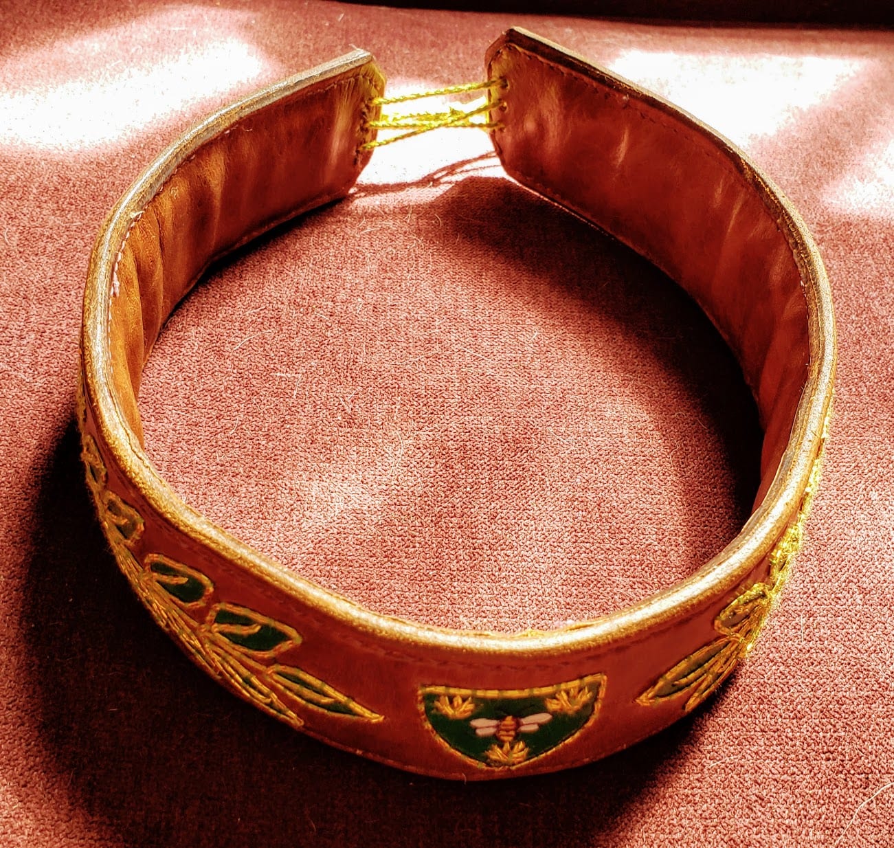 Goldwork Embroidered Laurel Circlet, part 2