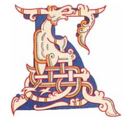 Example of a 14th century capital Б ("B") in teratological style. Photo in public domain.
